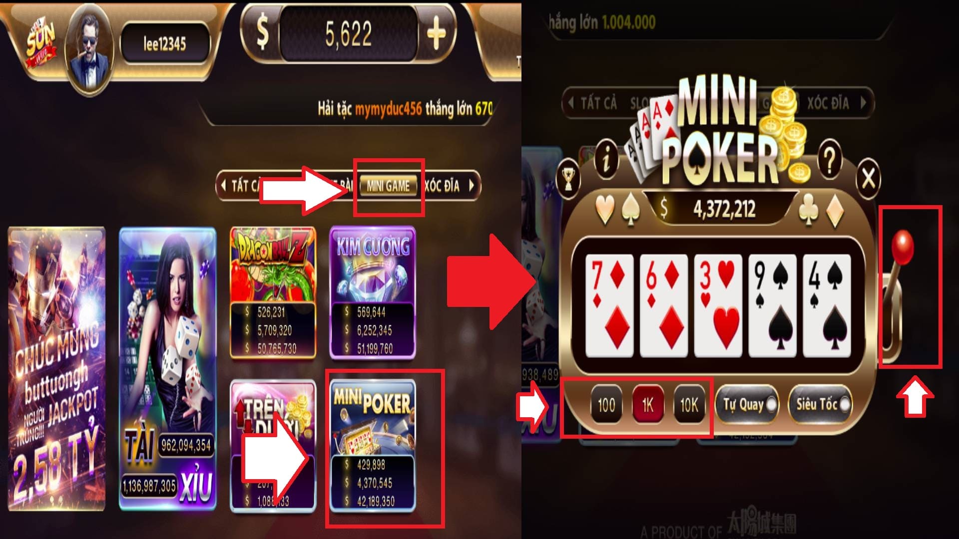 Game nổ hũ Mini Poker Sunwin hủ 49.000.000